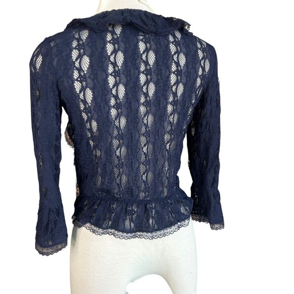 INC International Concepts Navy Blue Open Weave Lace Cardigan Sweater Size Small - Picture 4 of 7